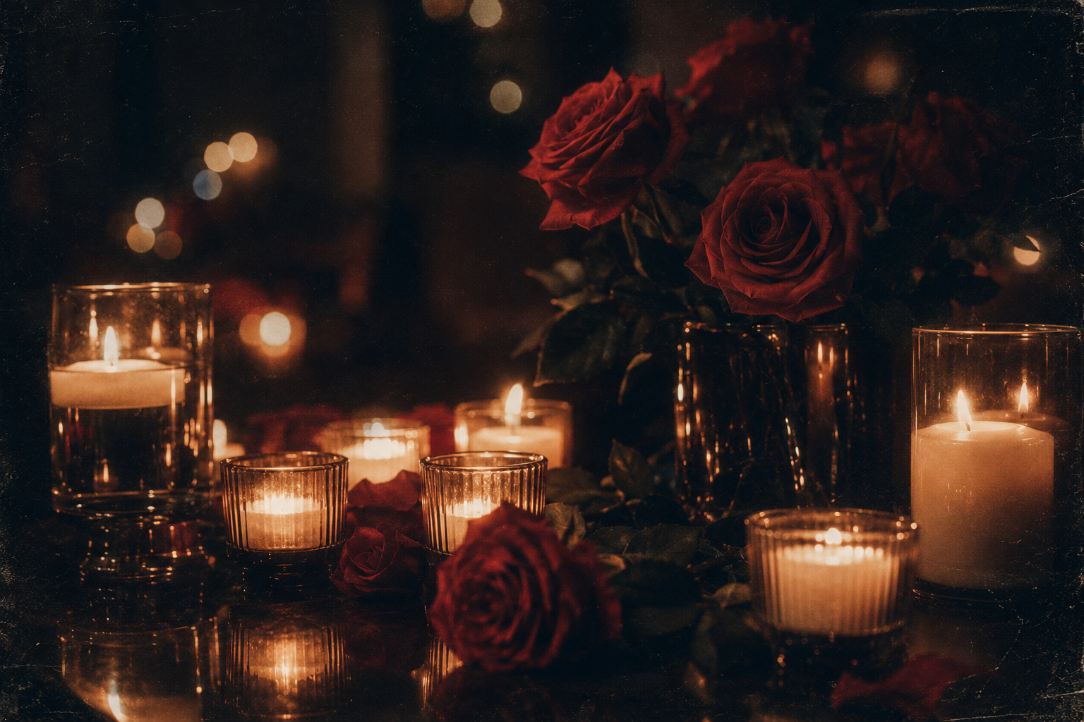 Candlelight and red roses set for the evening